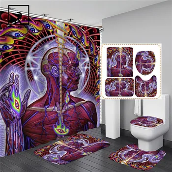 

Horrible Human Anatomy Printed Shower Curtain Set Non Slip Rugs for Bathroom Toilet Lid Flannel Bath Mat Halloween Home Decor