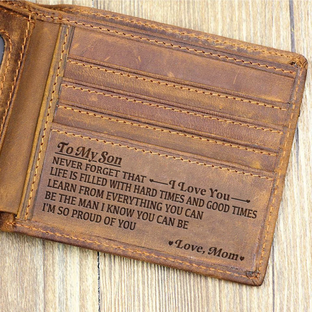 "TO MY Son"-Custom Leather Wallet,Engraved Minimalist Gifts for men on Birthday,Graduation,Christmas Day Drop Shipping