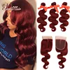 Pinshair 99J Hair Red Burgundy Bundles With Closure Brazilian Body Wave Human Hair Weave Bundles With Closure Non-Remy No Tangle 1