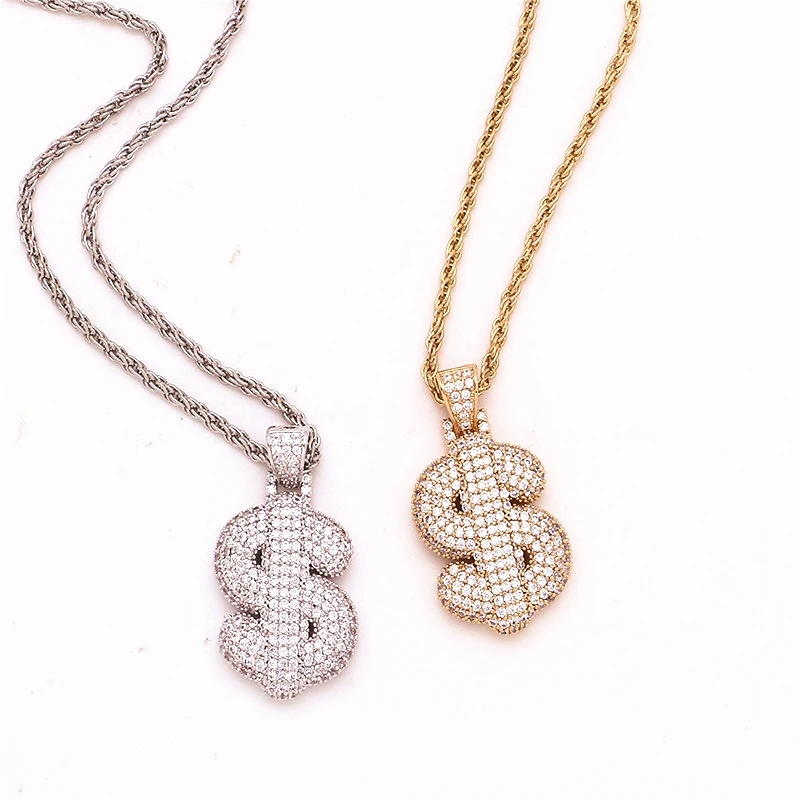 Lureen Iced Out на заказ Bubble&#$ Mark знак доллара подвески ожерелья подвеска кубический цирконий хип-хоп ожерелье подарок для мужчин и женщин
