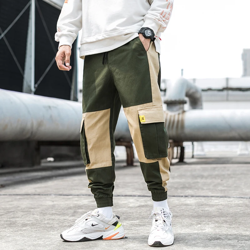 Штаны карго с карманами мужские Лоскутные Повседневные Jogger модные тактические брюки Tide Harajuku уличная Y87 - Цвет: Green