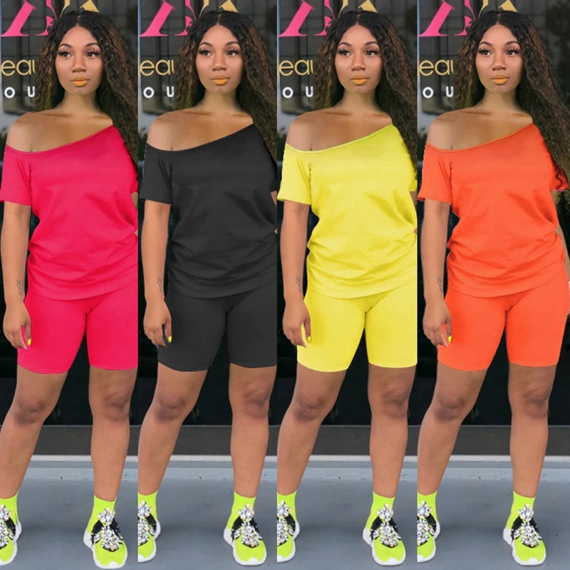 Plus Size 2 Piece Set Women 5xl Summer Two Short for Tracksuit Casual Lounge Wear Sport Biker Shorts 2021 |