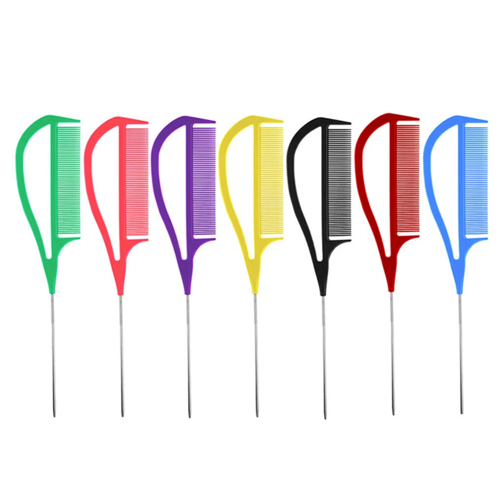 Hairdressers Barbers Metal Pin Tail Comb Rat Tail Comb For Styling 7 Colours Heat Resistant Fine Cutting Highlight Foiling Combs