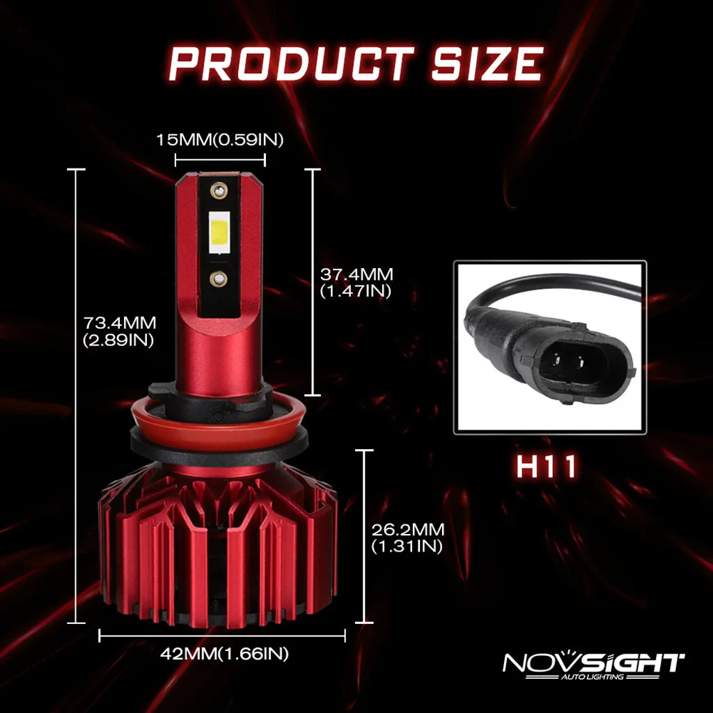 Novsight Car LED Headlight H4 60W 10000LM LED H7  H1 H3 H11 9005 9006 6000K Auto Headlamp Fog Light Bulb Hi-Lo Beam Car Styling