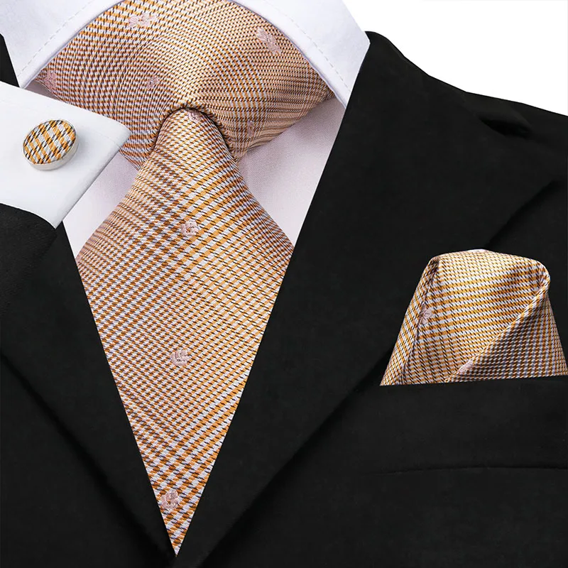 Модный золотой шелковый галстук для мужчин, дизайнерский жаккардовый мужской галстук с узором пейсли, деловой, Свадебный, вечерний галстук, запонки, галстук - Цвет: C-3221