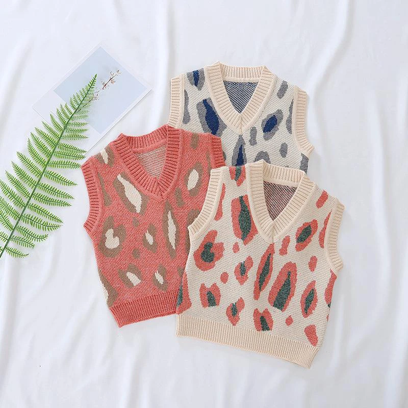 

chifuna New Fashion Leopard Knitted Vest Boys&girls Vest Style Jacket Fall Autum Winter Outerwear Coat Costume Children Coats