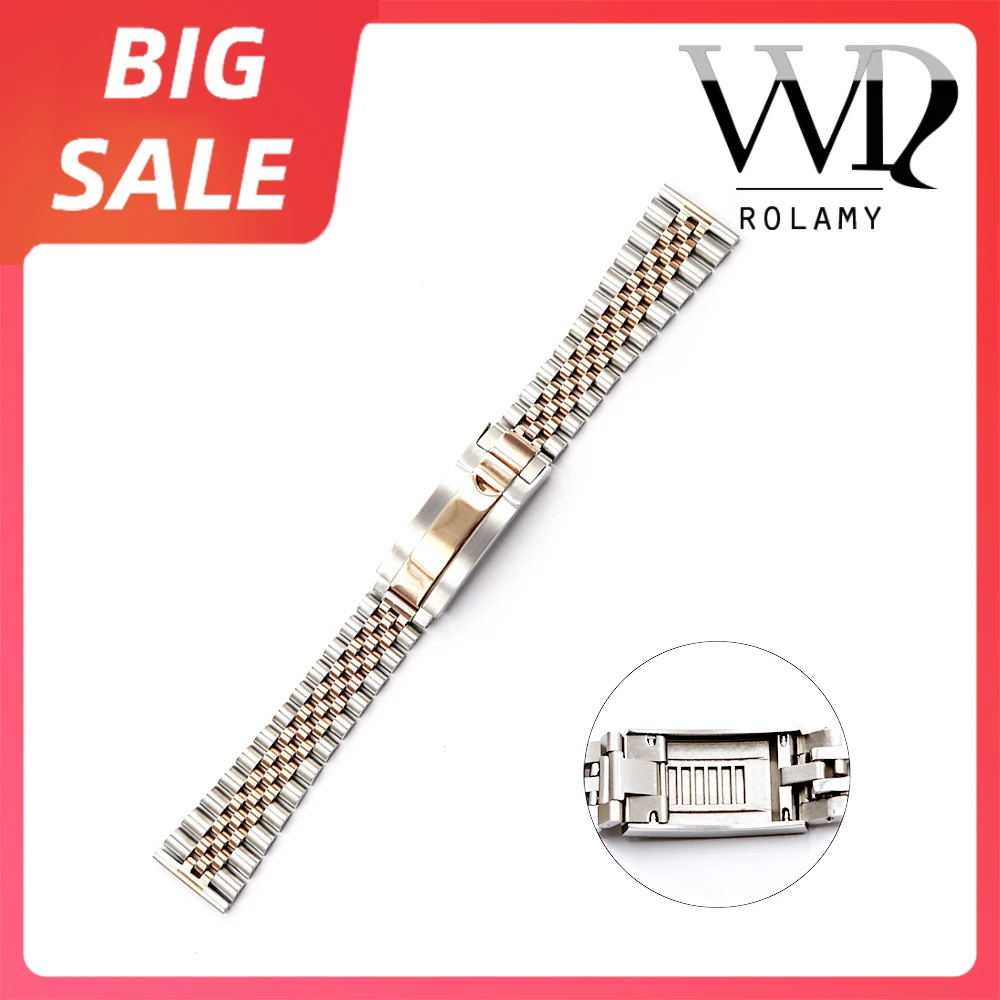 Rolamy 20 22Mm Top Nero Acciaio Inossidabile Orologio Da Polso Cinturino Cinturino Glide Blocco Chiusura Per Rolex Omega Tudor Seiko Breitling Oriente