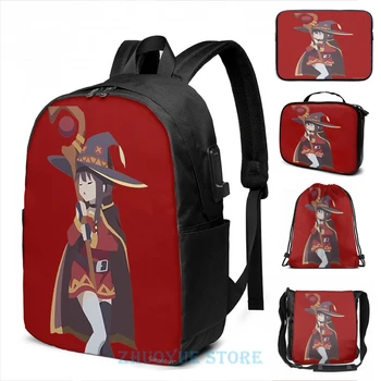 

Funny Graphic print Megumin Explosion(2) USB Charge Backpack men School bags Women bag Travel laptop bag