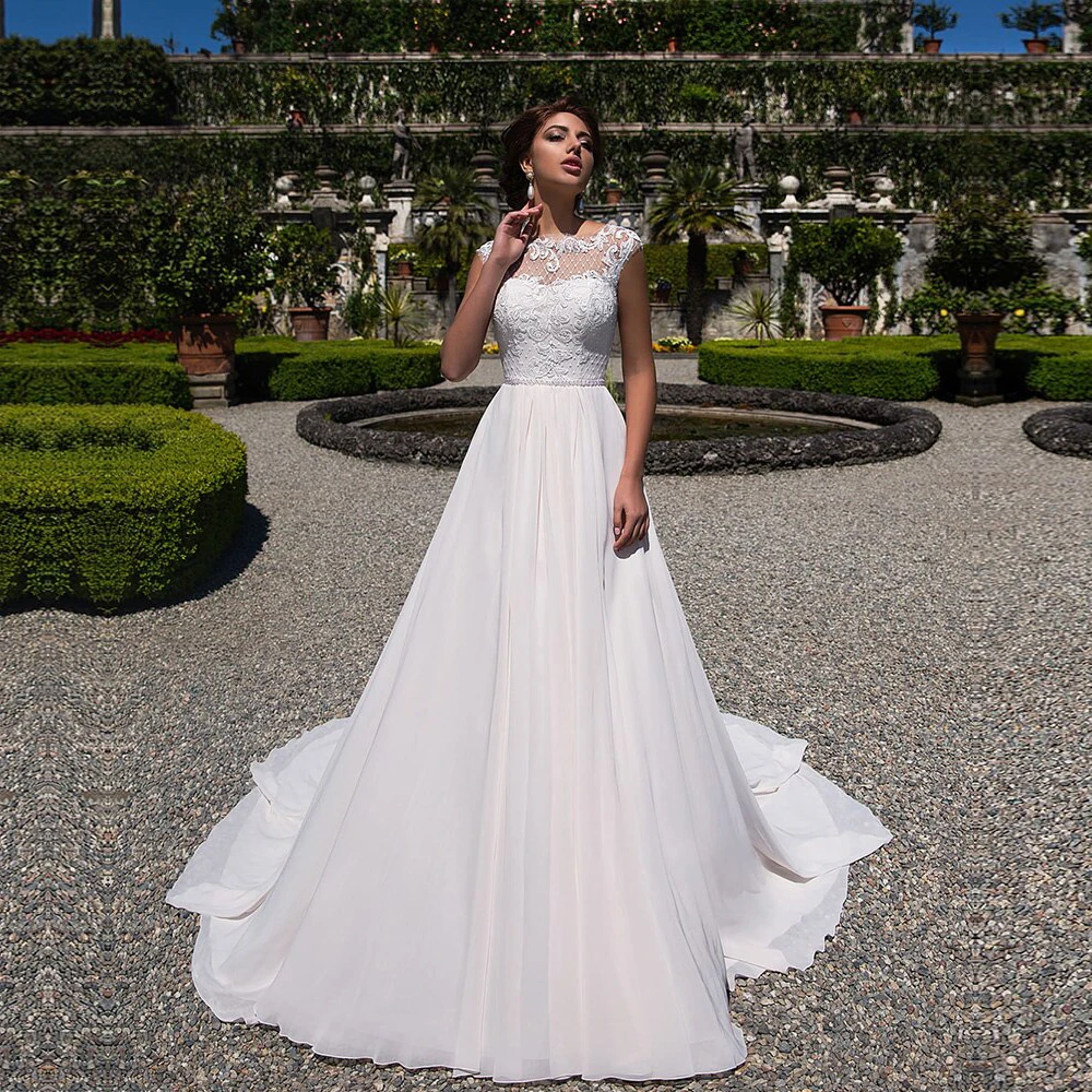 21 Aラインのウェディングドレスシフォンアップリケレースvestidosデ ノビアスクープネック花嫁のドレスウェディングドレス Wedding Dresses Aliexpress