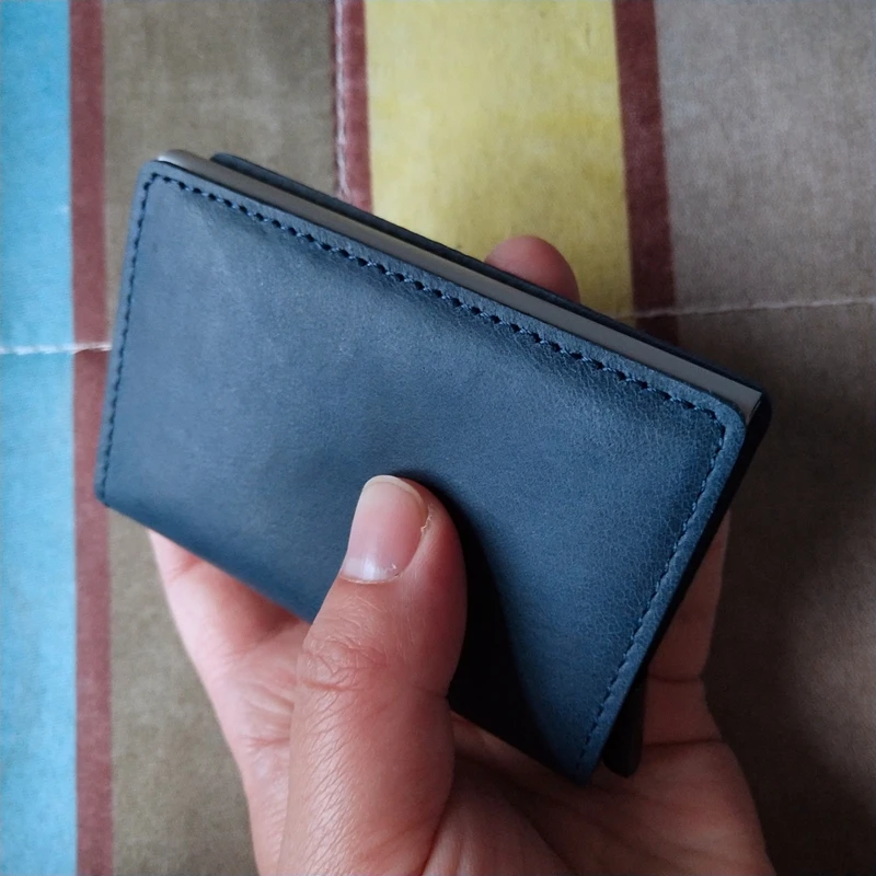 Натуральная кожа RFID Блокировка Мужской Мини Кошелек Алюминиевый Чехол для кредитных карт женский Противоугонный автоматический всплывающий держатель для карт 7-8 карт