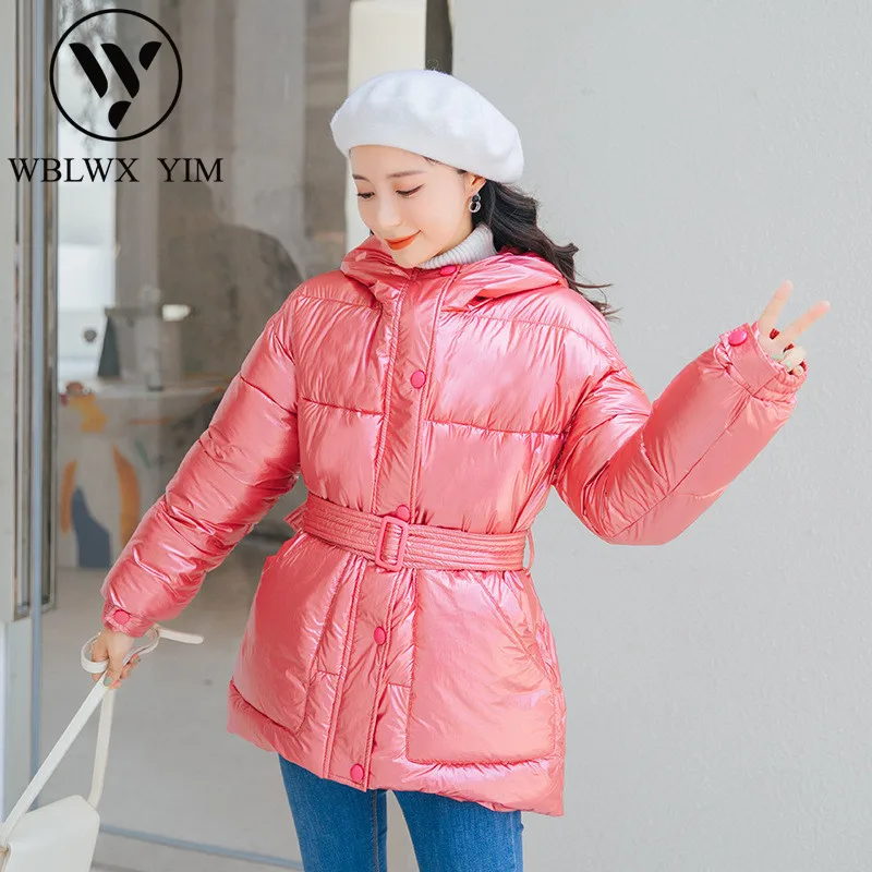 

Winter jacket women Solid Casual Cotton padded coat Fashion Hooded Belt Loose Cotton Coats Warm parka Female Thick Outerwear