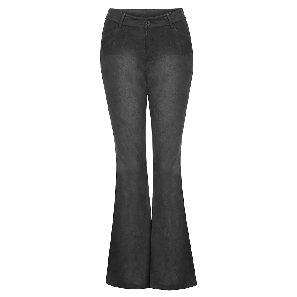 Женские брюки размера плюс, новые Замшевые брюки с низкой талией, одноцветные брюки с расклешенной подошвой, осенне-зимние модные повседневные винтажные брюки# A