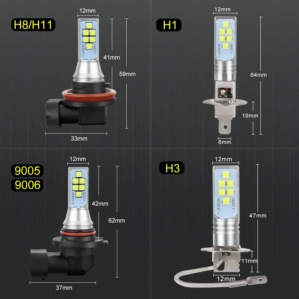 2 шт. H1 H3 H11 H8 светодиодный HB3 9005 HB4 9006 светодиодный лампы автомобиля светильник лампы 12V 6000K белый 1400LM фар дальнего света авто светодиодный светильник s