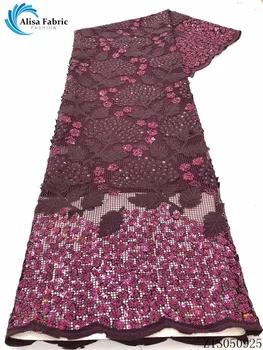 

Alisa fashion african lace fabric with sequins embroidery coarse mesh fabrics design 5 yards/pcs french net lace for party dress