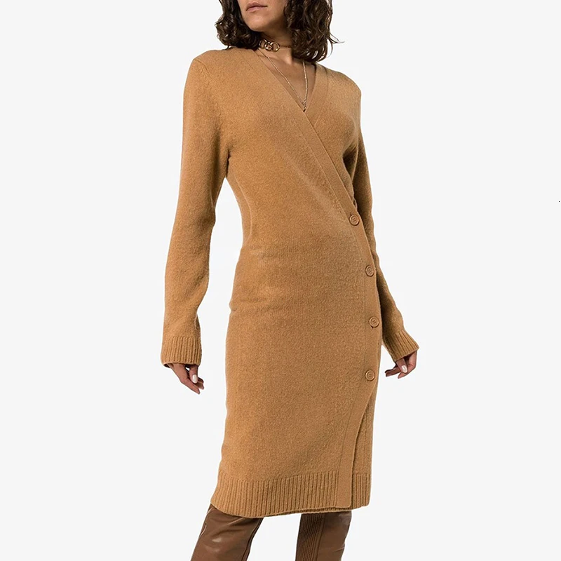 TWOTWINSTYLE, повседневный Асимметричный вязаный женский свитер, v-образный вырез, длинный рукав, высокая талия, кардиганы для женщин, модная одежда, новинка