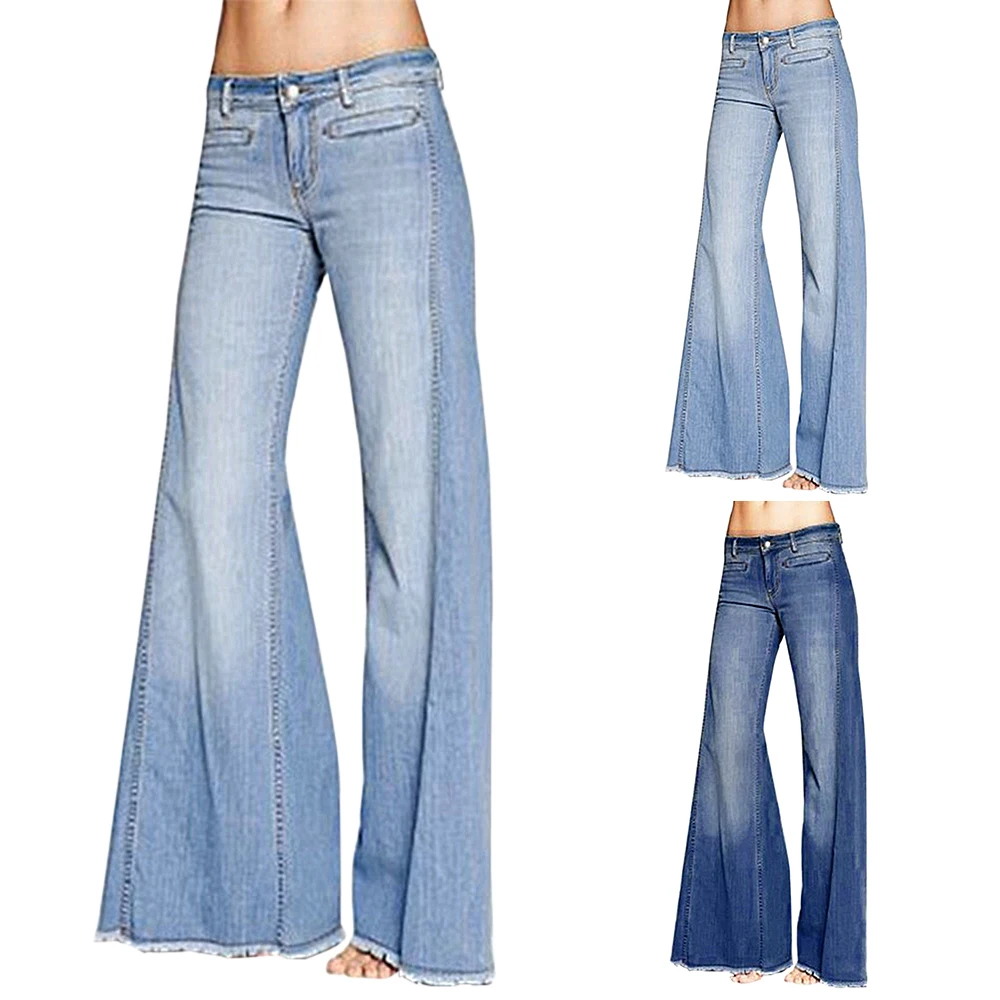 LASPERAL женские осенние эластичные свободные джинсы с карманами и пуговицами, повседневные широкие брюки, женские прямые джинсы с пуговицами