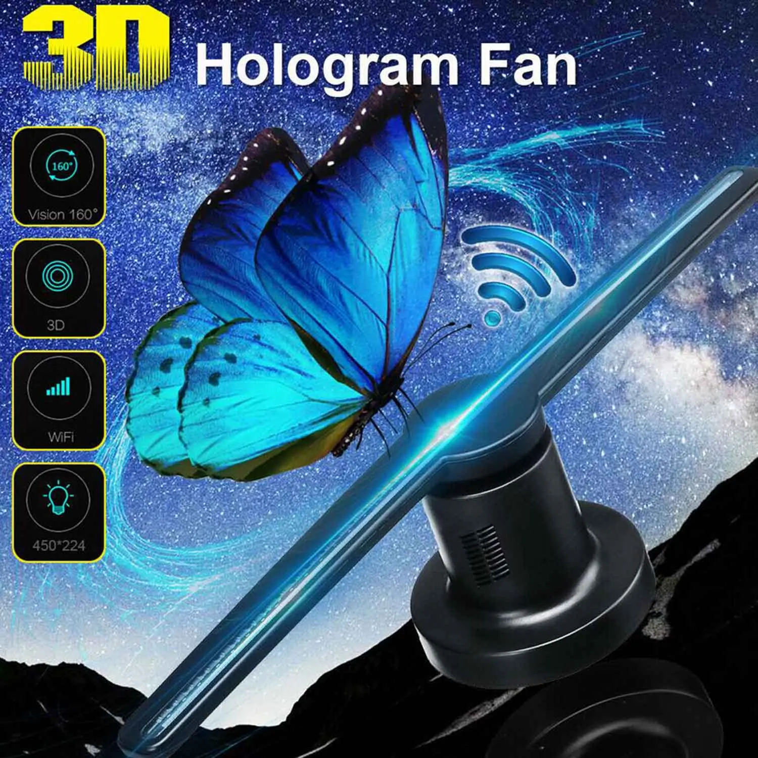 3D Голограмма рекламный вентилятор для проектора светильник магазин дисплей голографическая светодиодный голограмма с функцией Wi-Fi 3d Голограмма вентилятор