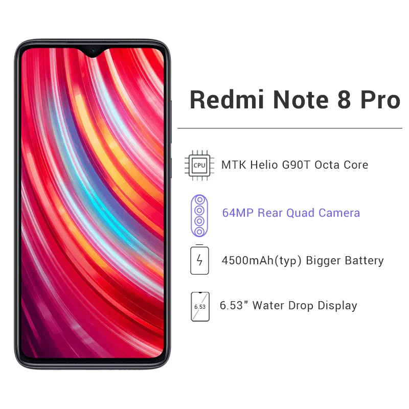 In Stock! Global ROM Xiaomi Redmi Note 8 Pro 6GB 64GB Smartphone 64MP Quad Camera Helio G90T Octa Core 4500mAh Battery NFC