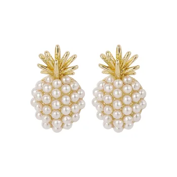 

2020 New Women's Pineapple Stud Earrings Irregular Retro Small Earrings Imitating Pearl Earrings for Women New Year Gift Jewelry