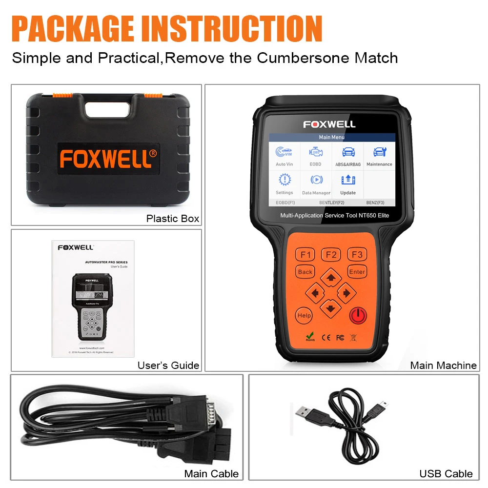 Foxwell NT650 Elite OBD2 сканер кода двигателя ABS подушка безопасности EPB масло TPMS 20 сброс ODB2