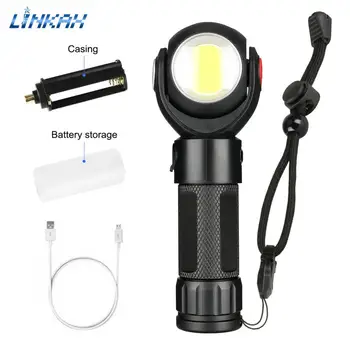 

Portable 1*T6+1*COB LED Flashlight 360 Rotatable 7 Switch Modes Torch Ultra Bright USB rechargeable Light use 18650 Battery
