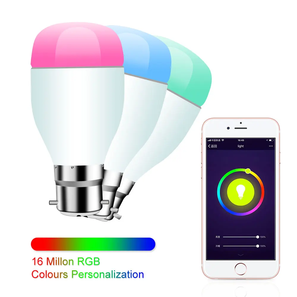 Wifi Смарт светодиодные лампочки B22 60 Вт эквивалент затемнения RBGW многоцветный сменный домашний комплект совместим с Alexa Google Assistant