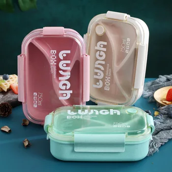

1pcs 3Colors 3Grids High-capacity Bento Box Microwave Lunch Box Separable Wheat Straw/PP BPA Free Portable