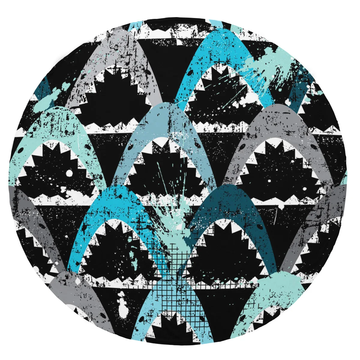 Super Soft Plush Flannel Blanket Shark Geometric Tooth Art Retro Blankets Round Throw for Beds | Дом и сад