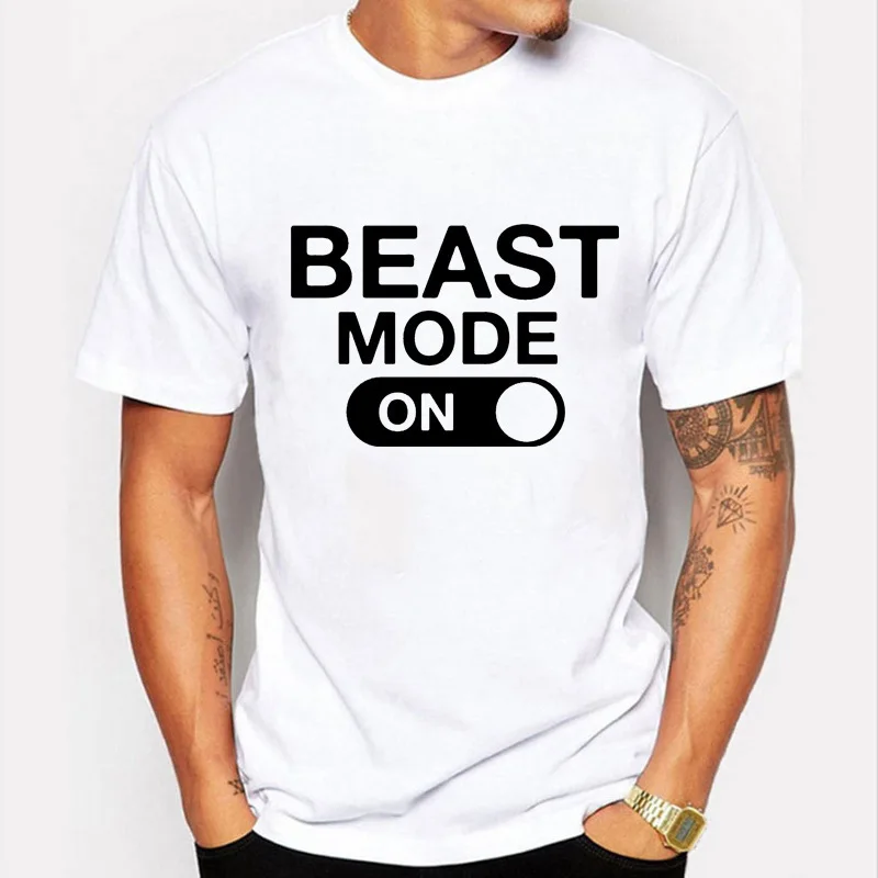 2020 Autumn Men T-Shirts Long Sleeve O-Neck Casual Beast Mode Letter Man Printing Trend Short White T Shirt | Мужская одежда