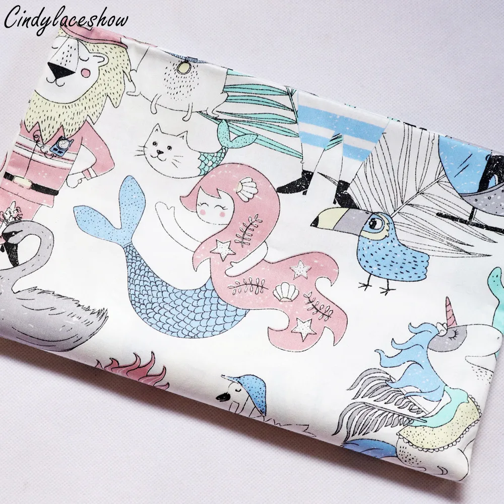 Мультфильм Русалка Львы 100% хлопок ткань метров для детей лоскутное одеяло