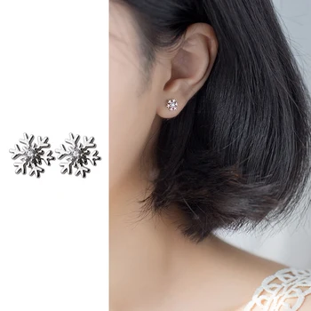 

Mocanie Real 925 Sterling Silver Shiny Zircon Lovely Simple Snowflake Stud Earring for Women Anti-Allergy Ear Pin Fine Jewelry