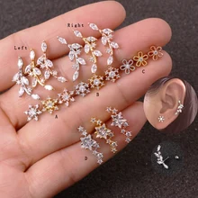 Sellsets 1 Piece 20g Long Star Leaf Bar Stainless Steel Barbell Screw Back CZ Tragus Diaith Helix Snug Piercing Jewelry