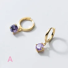  Sterling Silver Gold-Plated Colorful CZ Drop Huggie Hoop Dangle Earrings A1937 