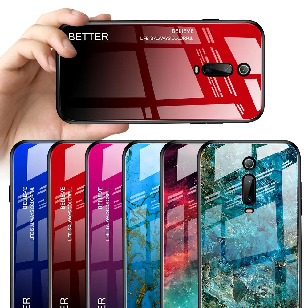 

Gradient Tempered Glass Case For Xiaomi mi 9t Redmi k20 k 20 Pro/mi cc9 E mi9se mi 9 t Note 7 case Glass marble Protective Cover