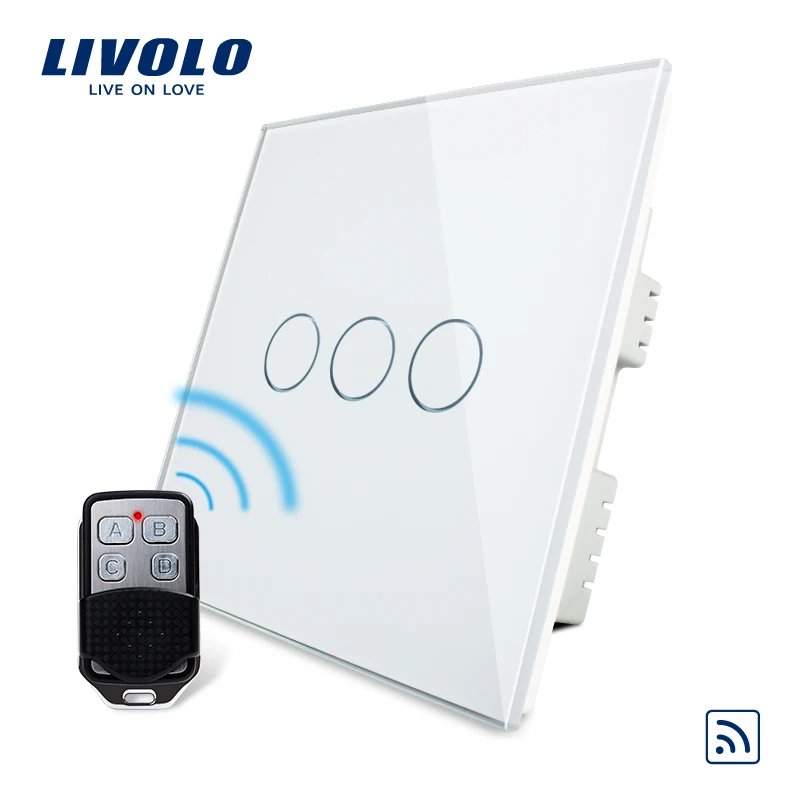 

Livolo UK standard Switch,AC 220-250 VL-C303R-61&VL-RMT-02, 3colors Crystal Glass Panel,Wireless Remote Touch Switch With Remote