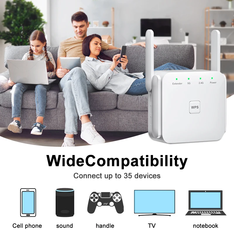 Répéteur Wifi Puissant Ac 1200Mbps, Amplificateur De Signal Wifi, Double  Bande 2,4Ghz 300Mbps-5Ghz 867Mbps, Extendeur Wifi Av[J213] - Cdiscount TV  Son Photo