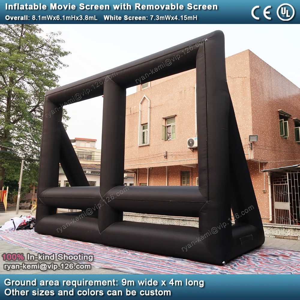 side view of frame of 8.1mWx6.1mH giant inflatable movie screen with removable screen outdoor large inflatable cinema 16 9 projection film screen