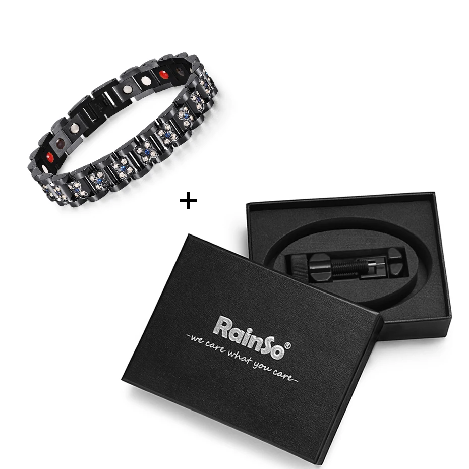 set RainSo, модный стиль, цепочка, черная, нержавеющая сталь, магнитная, 4 в 1, браслет для здоровья, для женщин, исцеление, дружба, ювелирное изделие - Окраска металла: set