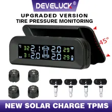 Système de surveillance TPMS de la pression des pneus de voiture, contrôle automatique de la luminosité, USB, charge solaire, écran LCD réglable, 4 capteurs d'extraction