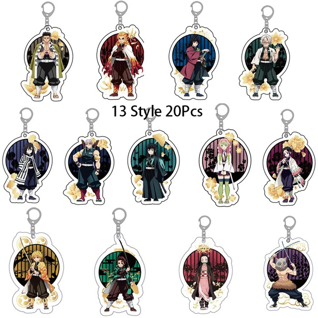 30Pcs/Lot Anime Keychains Demon Slayer Keychain Kimetsu No Yaiba Acrylic Key Ring for Women Man Gift Wholesale 20Pcs