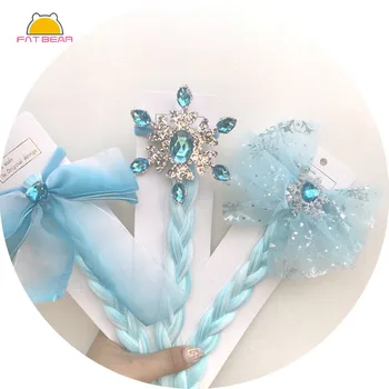 

Baby Nylon Snowflake Headband Diamond Hair Rope Tie Wig Twisted Braid Bow-knot Hairbands Cosplay Photography Props for Kids Girl