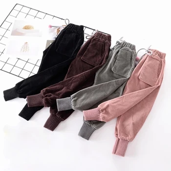 

New Winter Pants Warm for Girls Autumn Kids Elastic Waist Plus Velvet Thickening Long Children Kids Casual Cotton Trousers