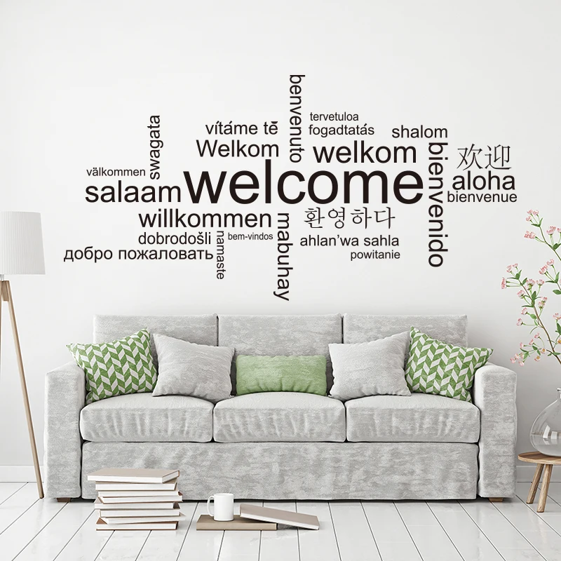 

Large Welcome In Different Languages Wall Sticker Kitchen Living Room Hello Welcome Quote Family Words Wall Decal Vinyl Decor