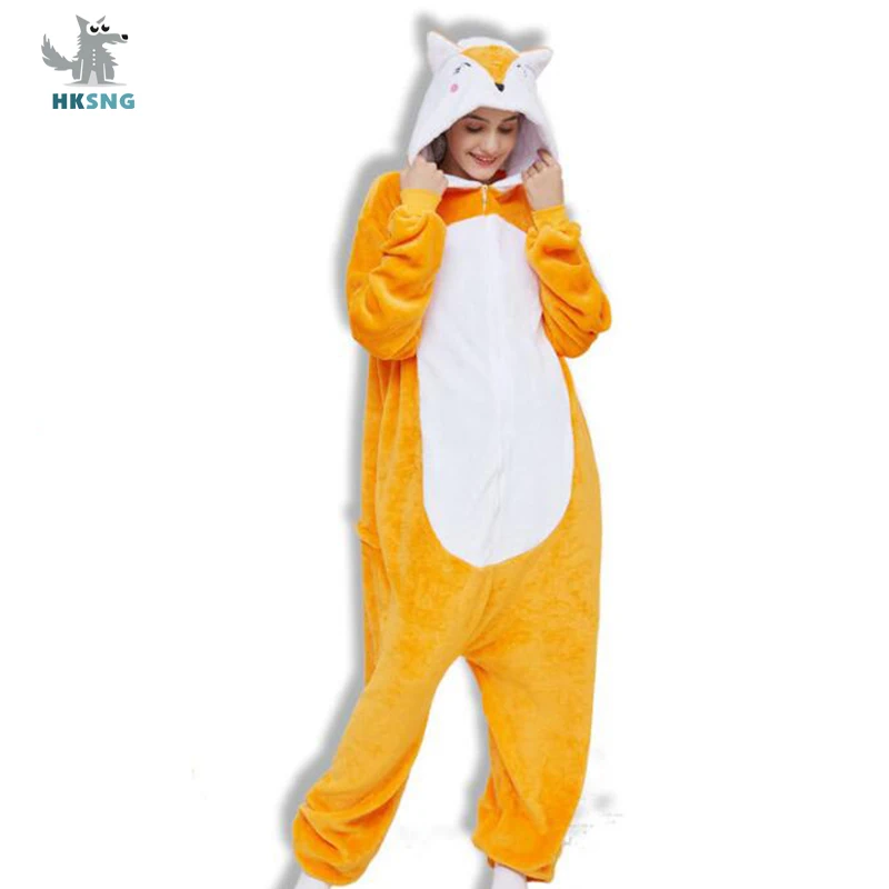 Adult Kigurumi Pajama Flannel New Fox Onesie Cartoon Special Animal Halloween Party Costume Jumpsuits Hooded Pyjamas Suit
