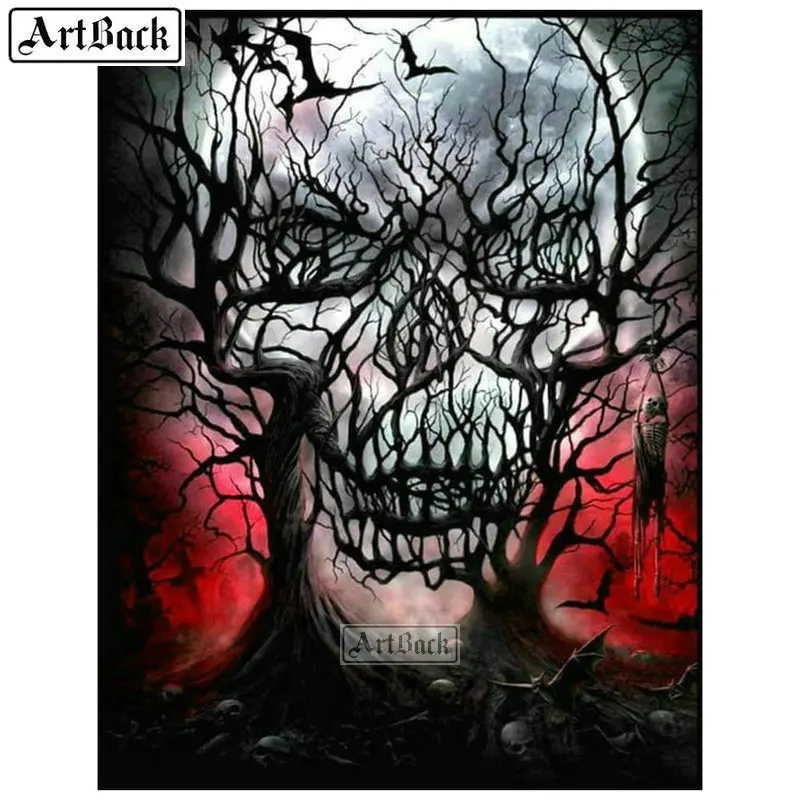 12 styles full square round diamond painting skull tree portrait horror death diy canvas mosaic art 20x25cm | Дом и сад