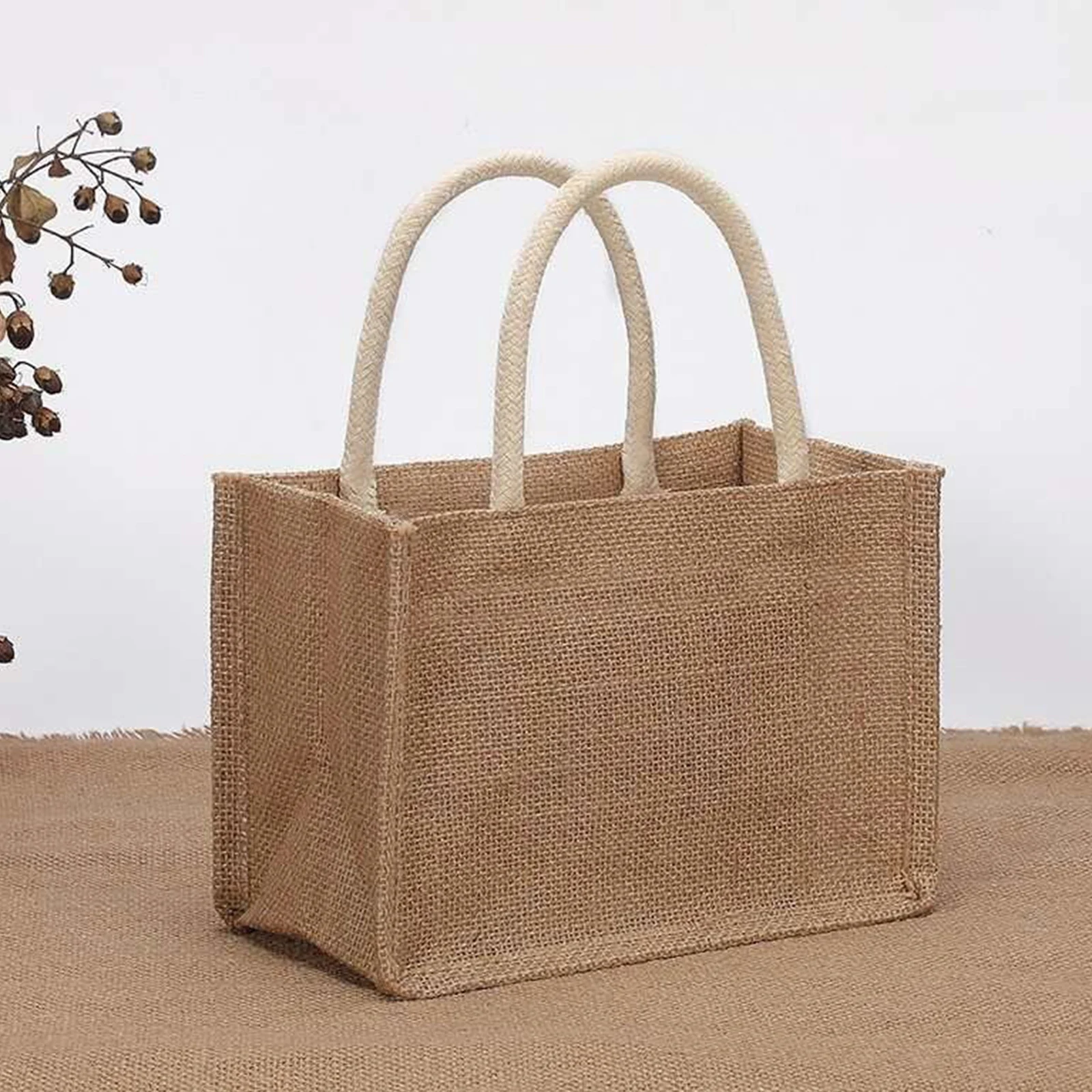 Unisex Reusable Jute Shopping Bag Eco Friendly Burlap Grocery Bag Large Capacity Shopping Beach Vacation Picnic Handbag Tote