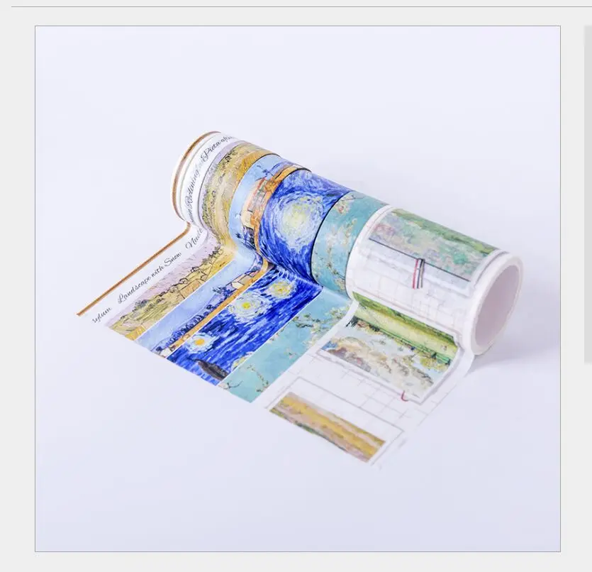 7 рулонов/пакет Картина Ван Гога «звездное небо» золото ржаной цветки персика лента для декорации Washi DIY планировщик для скрапбукинга