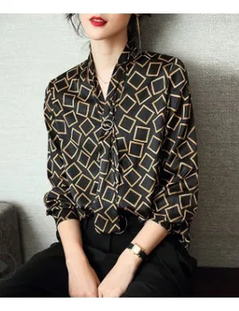 

2020 spring new heavy weight silk shirt women's long sleeve mulberry silk flower women's shirt