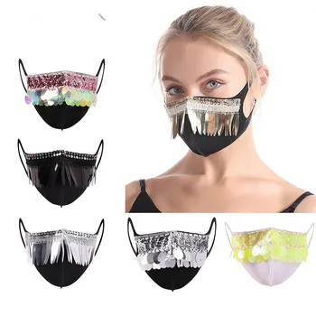 

Host Sale Sequin Mask Jewelry Accessories Summer Adult Cotton Masks Thin Breathable Fashion Two-layer Washable Stage Ornament