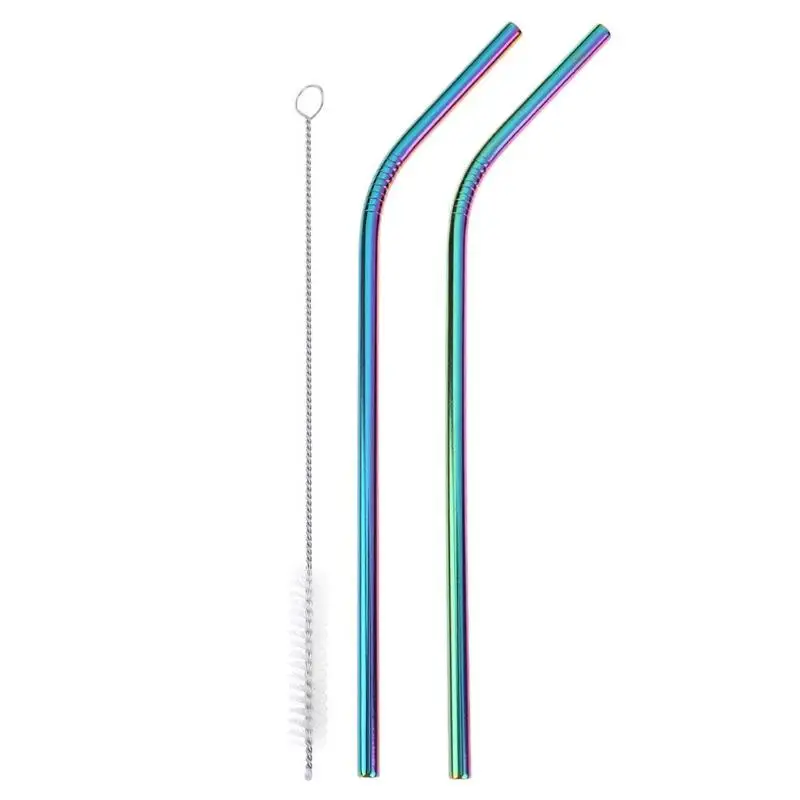 d 2 straws 1 Brush Многоразовые трубы из нержавеющей стали для питьевой соломы, согнутые пипетки, всасывающие трубы - Цвет: d 2 straws 1 Brush
